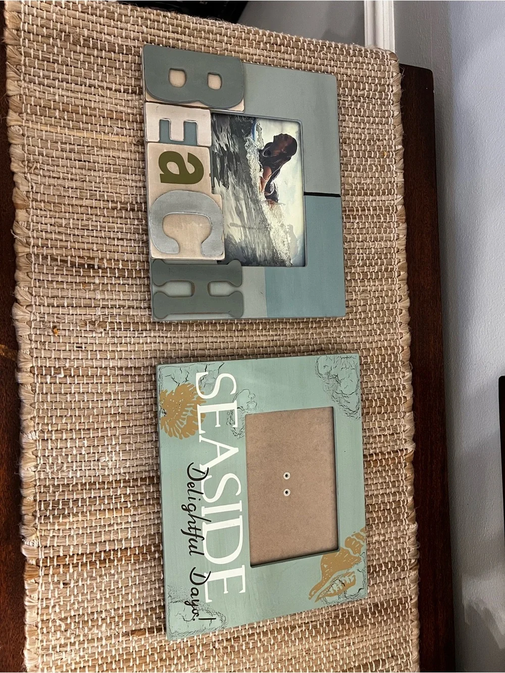 Wooden 'Beach' Picture Frame in Light Blue and Cream
